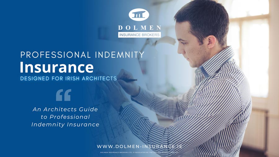 Image shows architect sketching. Text regarding professional indemnity insurance.