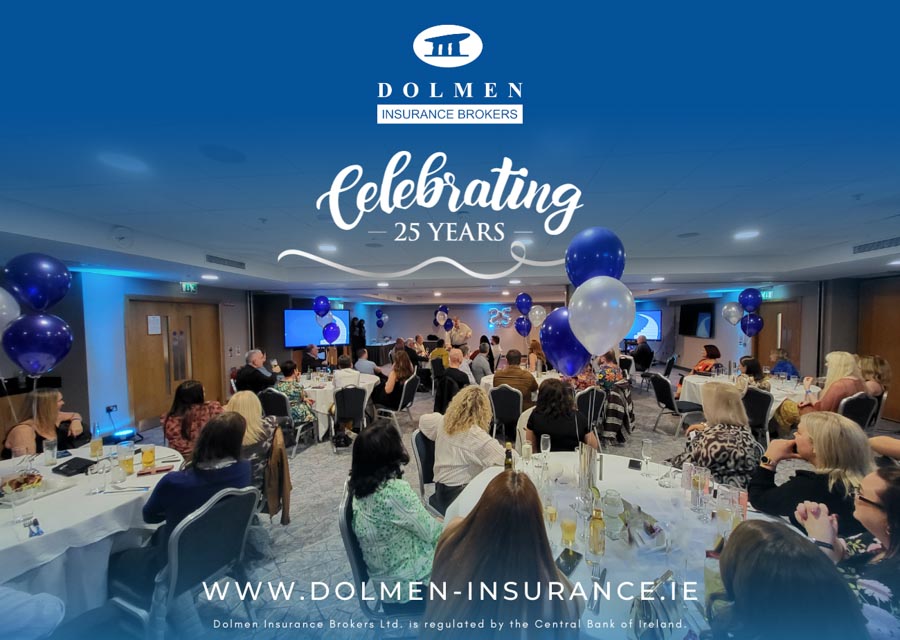 Image shows dinner event and says Dolmen are celebrating 25 years.