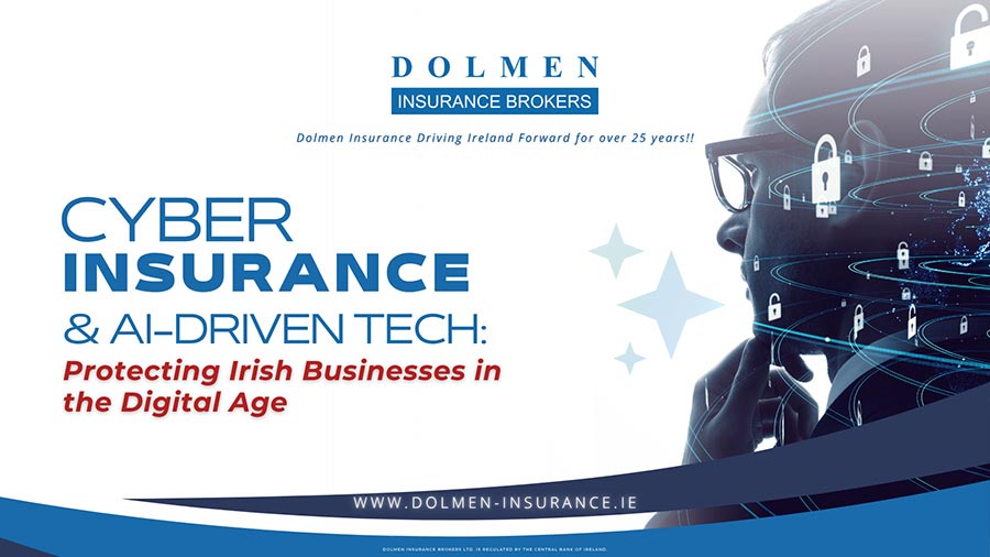 Decorative image to the right. Text about cyber insurance and AI.