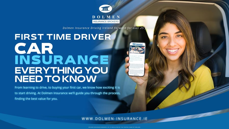 Image shows young lady holding phone out the window of a car. The car is stationary. Text regarding young driver insurance.