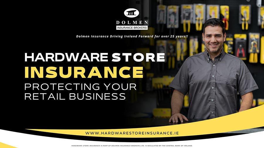 Image shows person working in hardware store. Text is about insurance for such stores.