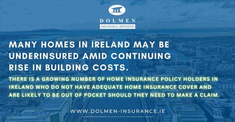 Dolmen Insurance blog cover showing a city aerial view with text about underinsured homes in Ireland due to rising building costs
