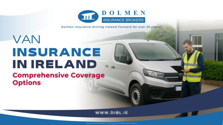 Image of worker with high vis standing in front of Van. Text on left says "Van Insurance, Comprehensive Coverage Options"