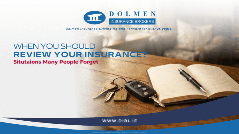 image of keys and a notepad on a table with text on the left that says "then you should review your insurance, situations many people forget"