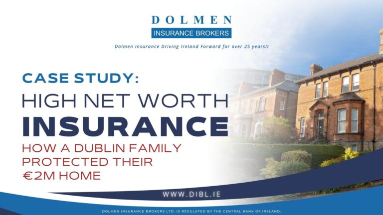 Picture of red brick Georgian house in Dublin 4 Writing on the left High Net Worth Insurance