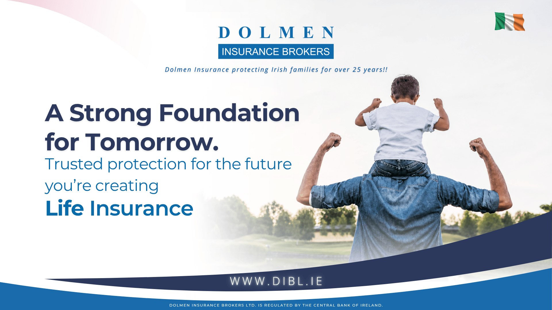 Father and Son on his shoulders showing stong arms. A Strong Foundation for Tomorrow: Why Life Insurance Matters for Families in Ireland