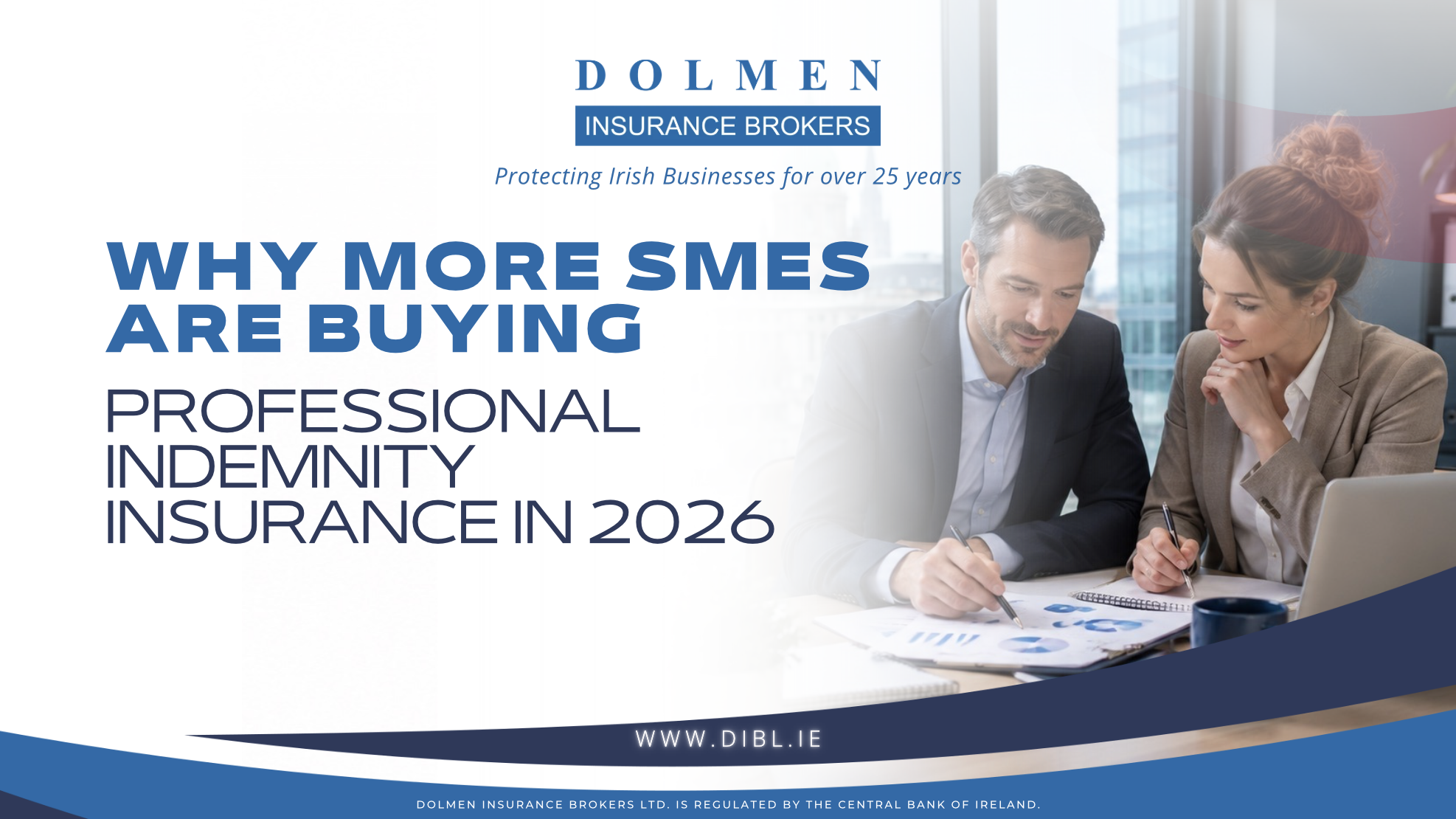 Business man discussing professional indemnity insurance with a female insurance expert in an office in Dublin Ireland